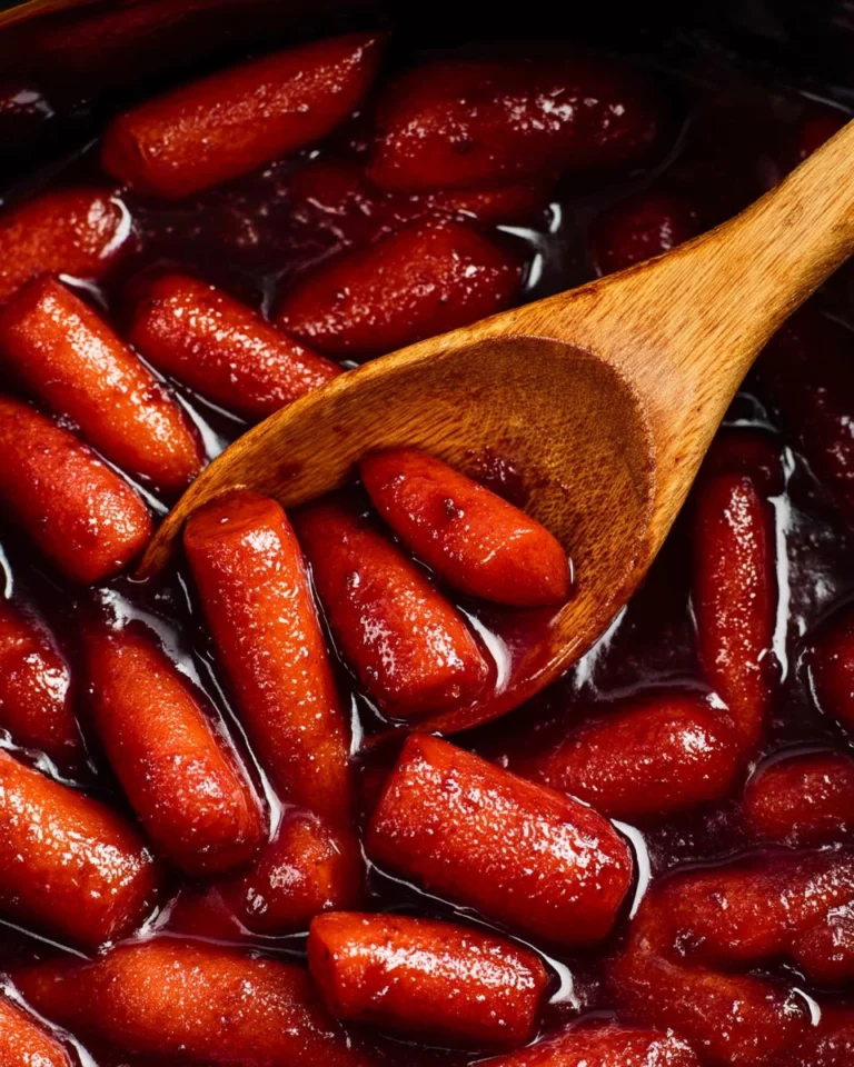 Sweet and spicy hot honey garlic little smokies served on a platter.