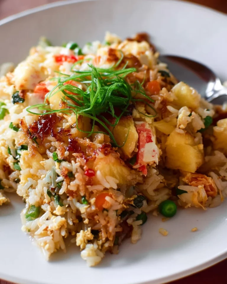 Delicious Thai Pineapple Fried Rice served in a pineapple shell