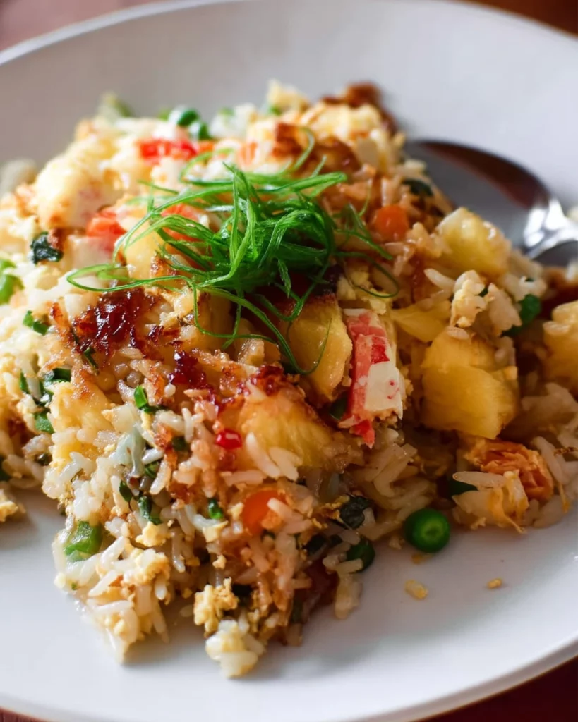 Delicious Thai Pineapple Fried Rice served in a pineapple shell