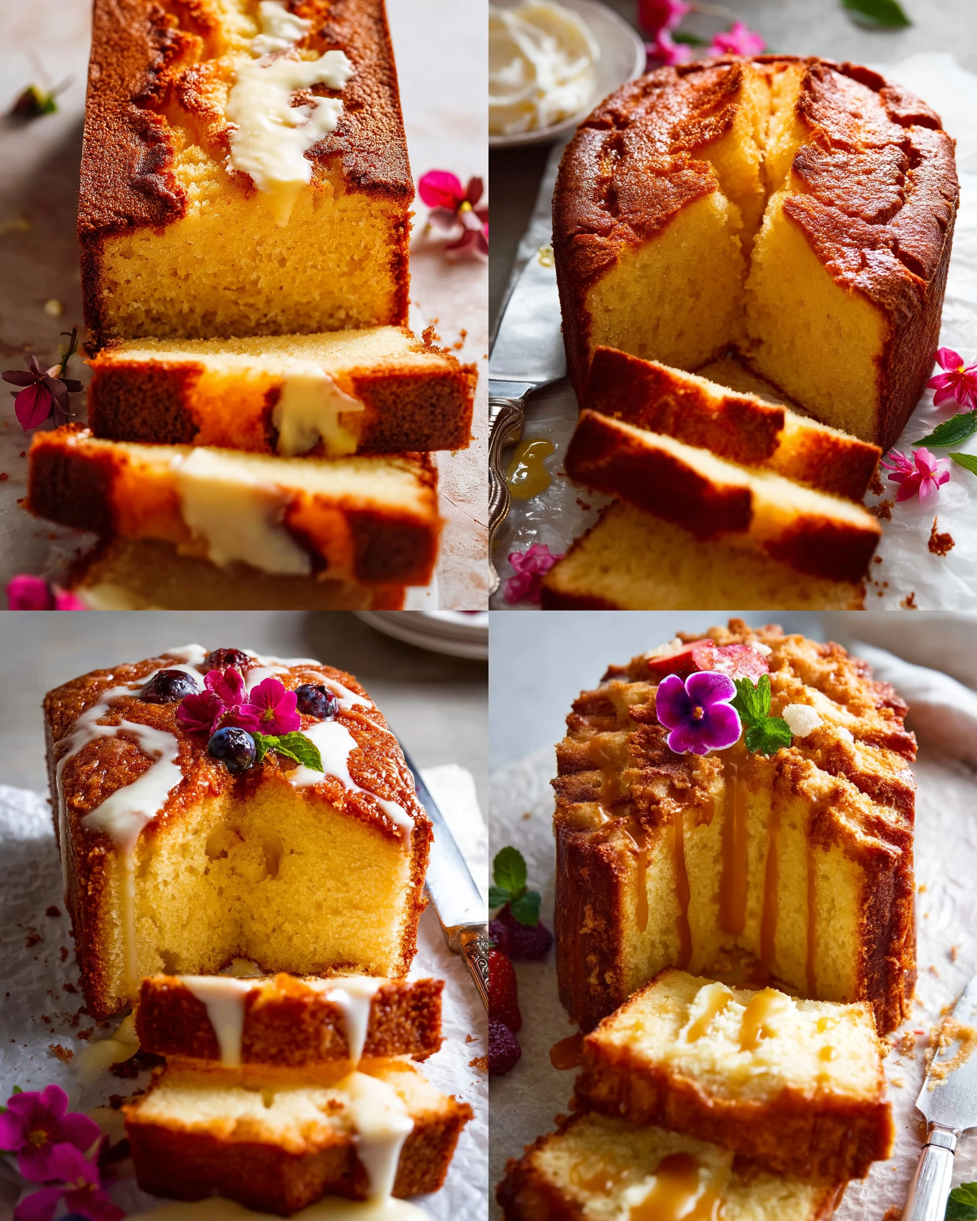 Moist and delicious homemade pound cake ready to serve.