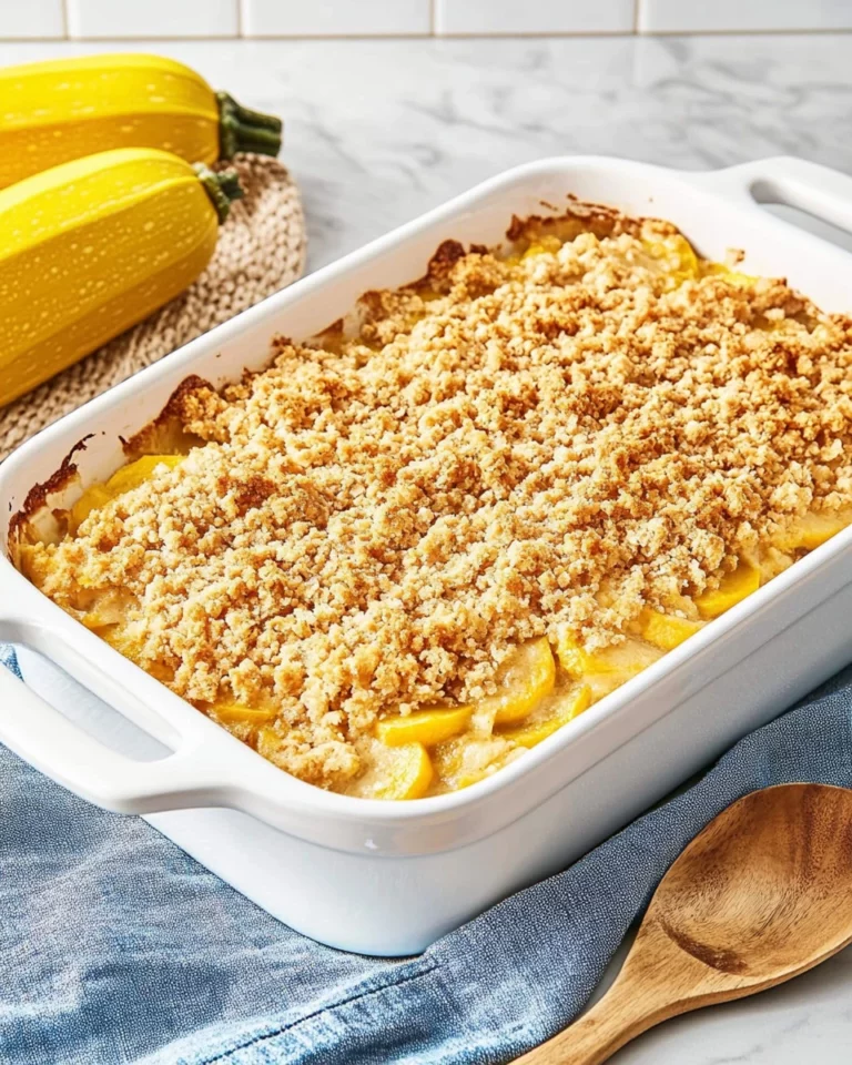 Delicious squash casserole baked with cheese and breadcrumbs