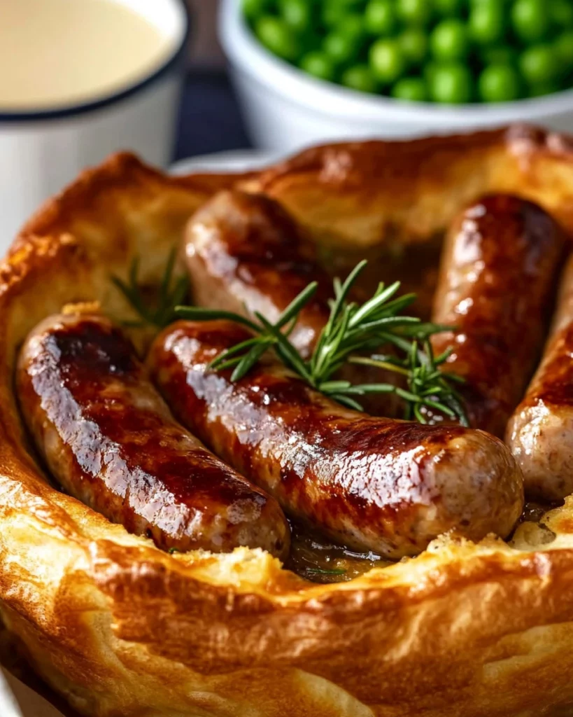 Delicious Toad in the Hole with sausages in Yorkshire pudding