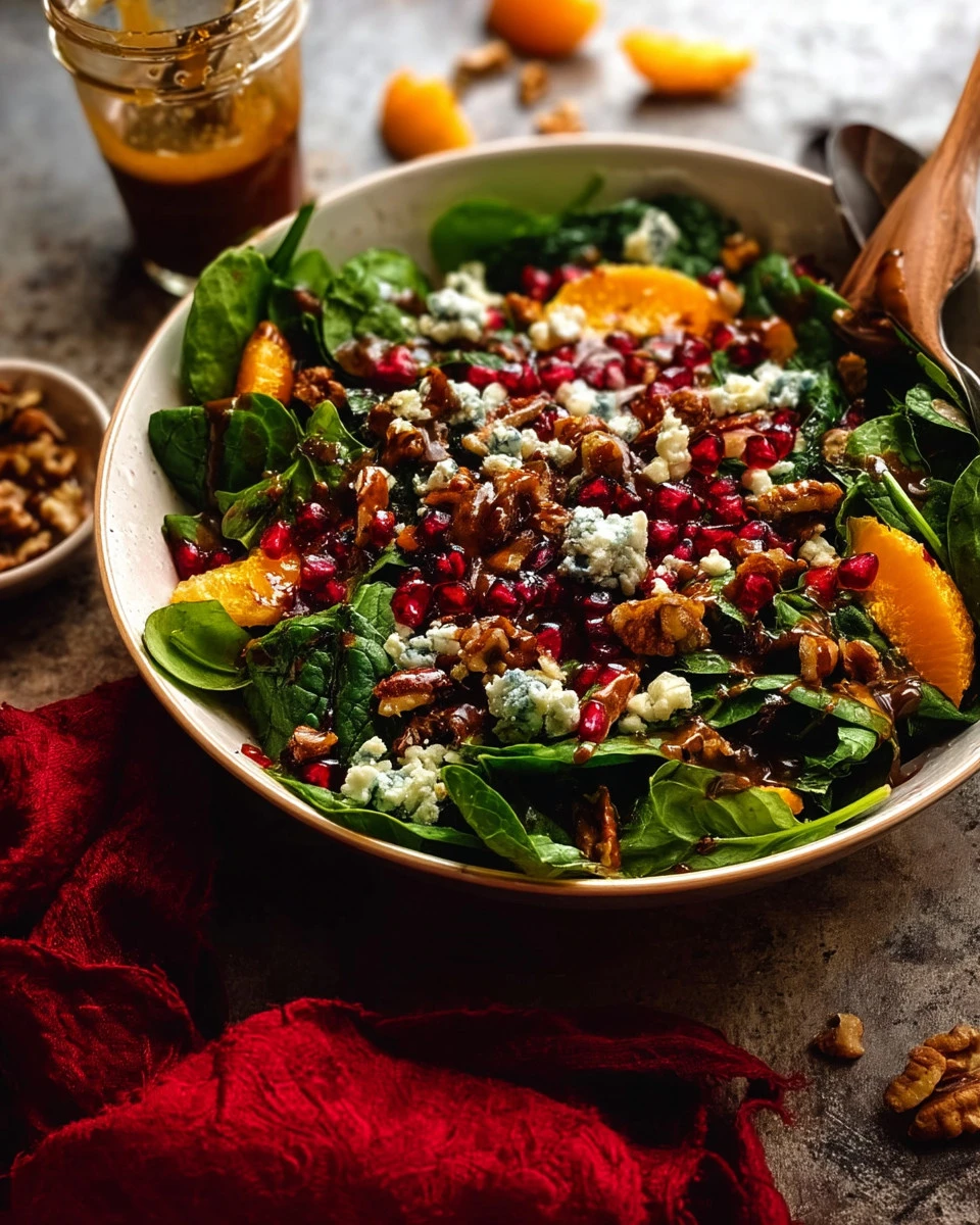 Vibrant pomegranate salad with spinach and other fresh ingredients