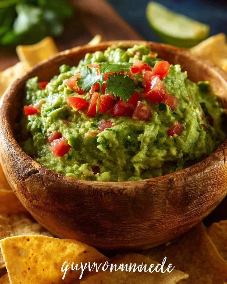 Bowl of homemade 4-ingredient guacamole with fresh cilantro and lime.