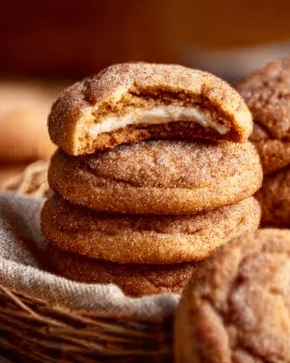 Freshly baked apple cider cheesecake cookies with a cinnamon sprinkle.