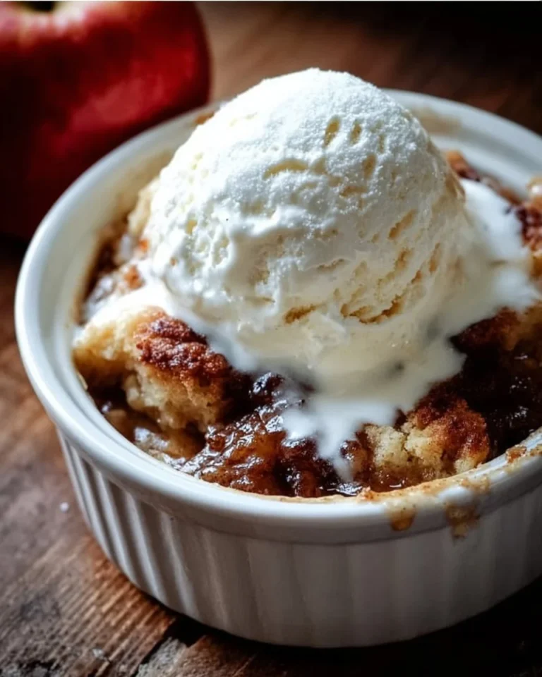 Delicious Apple Cinnamon Cobbler topped with cinnamon and served warm.