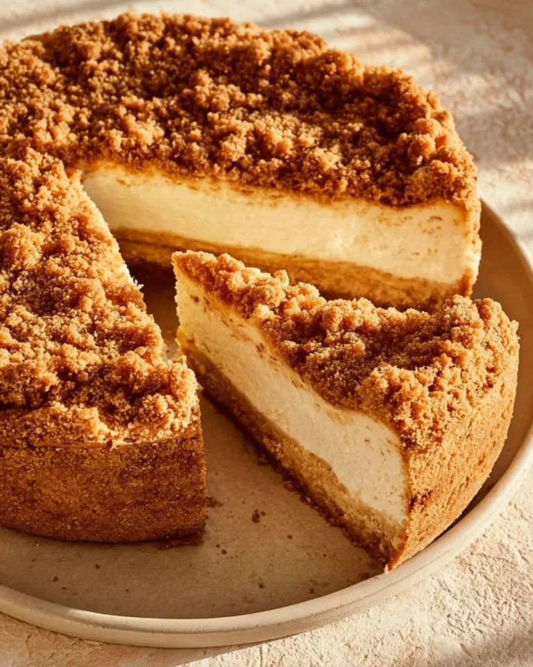 Delicious Apple Crumble Cheesecake with apple topping and crumble crust
