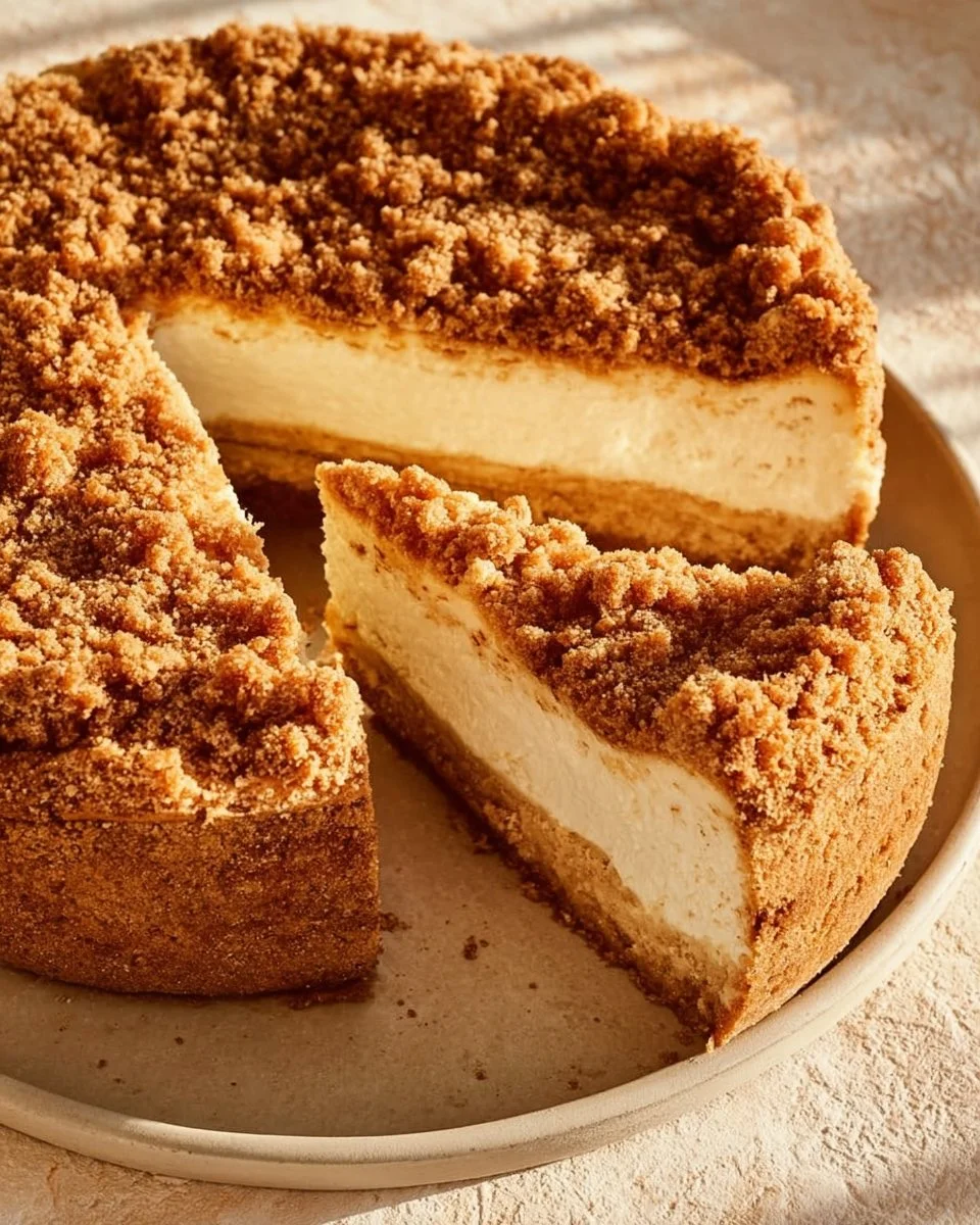 Delicious Apple Crumble Cheesecake with apple topping and crumble crust