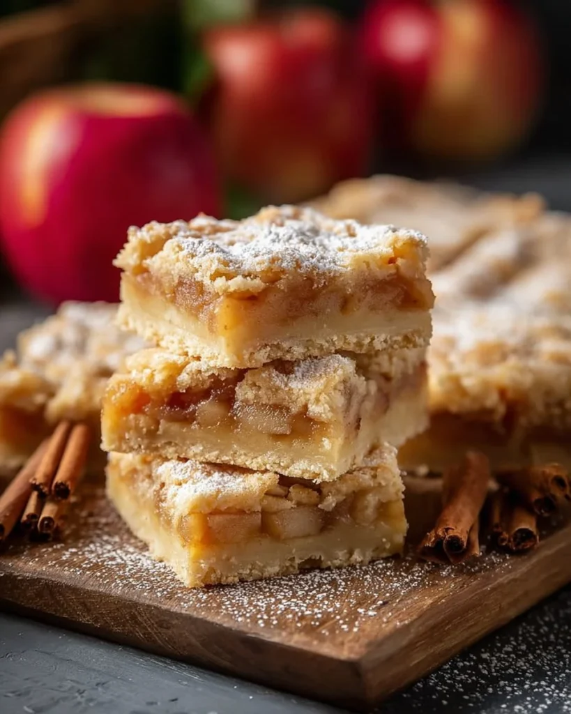 Freshly baked apple pie bars topped with cinnamon and sweet apples