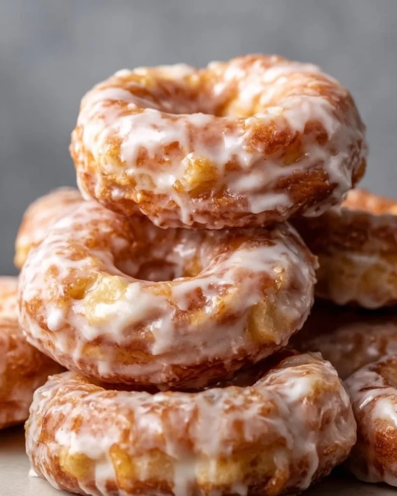 Delicious baked apple donuts with a glaze on a plate