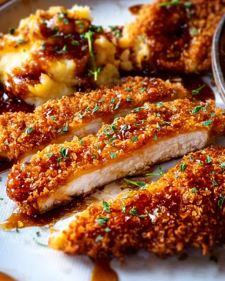 Baked Crunchy Hot Honey Chicken served on a plate with garnishes