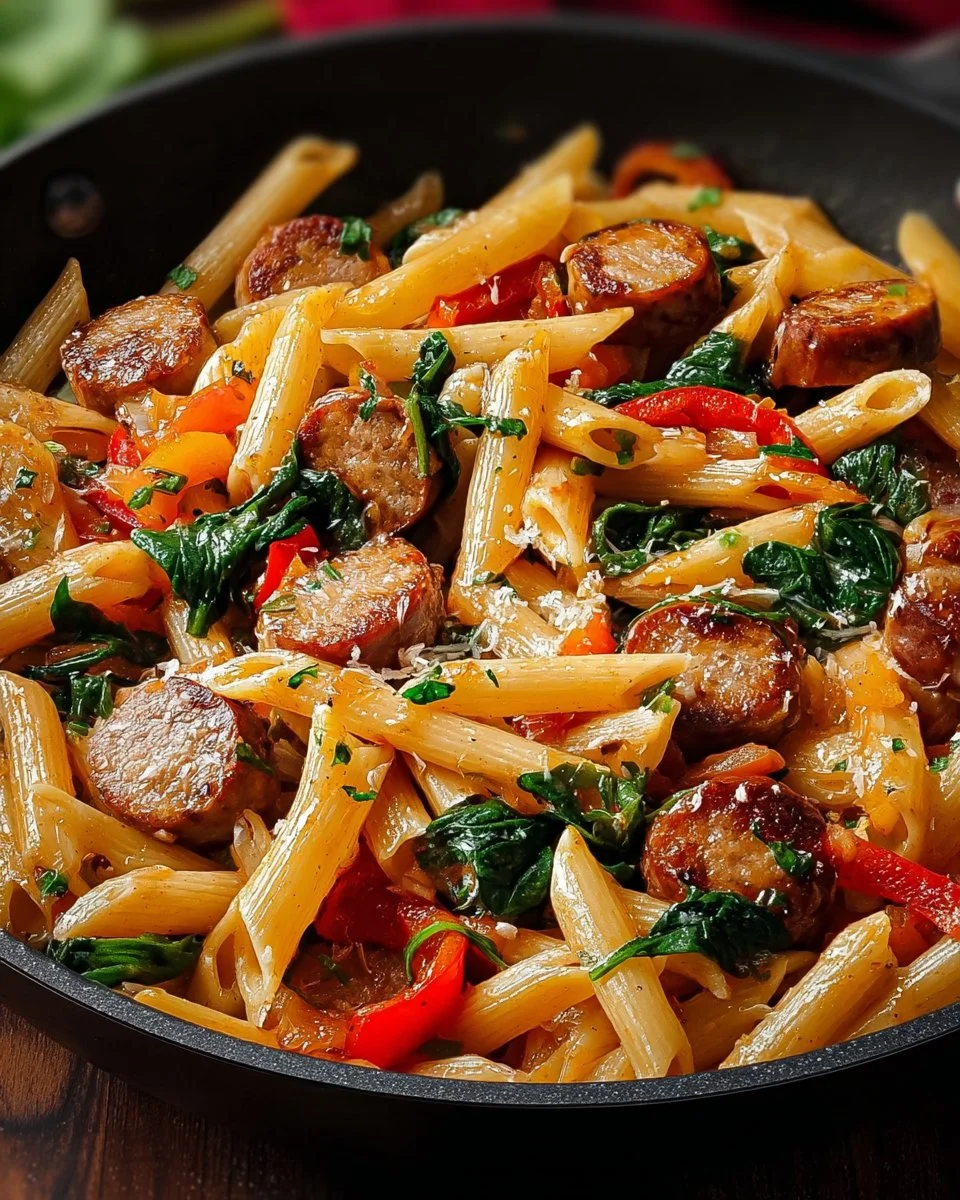 Delicious Cajun Sausage Pasta served in a bowl with colorful vegetables