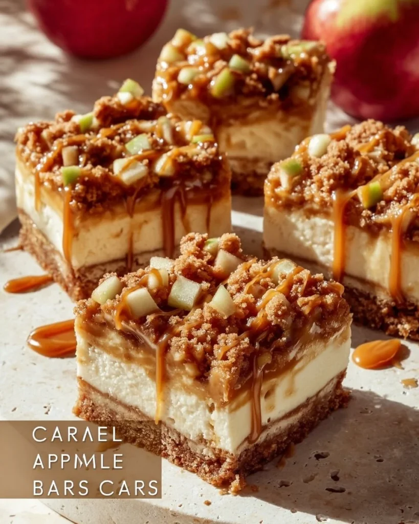 Delicious caramel apple cheesecake bars with a rich, creamy filling and caramel drizzle