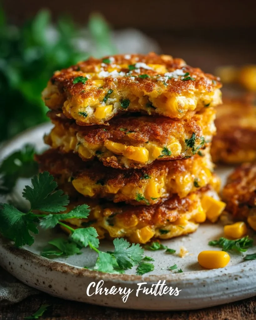 Cheesy corn fritters served on a plate with dipping sauce