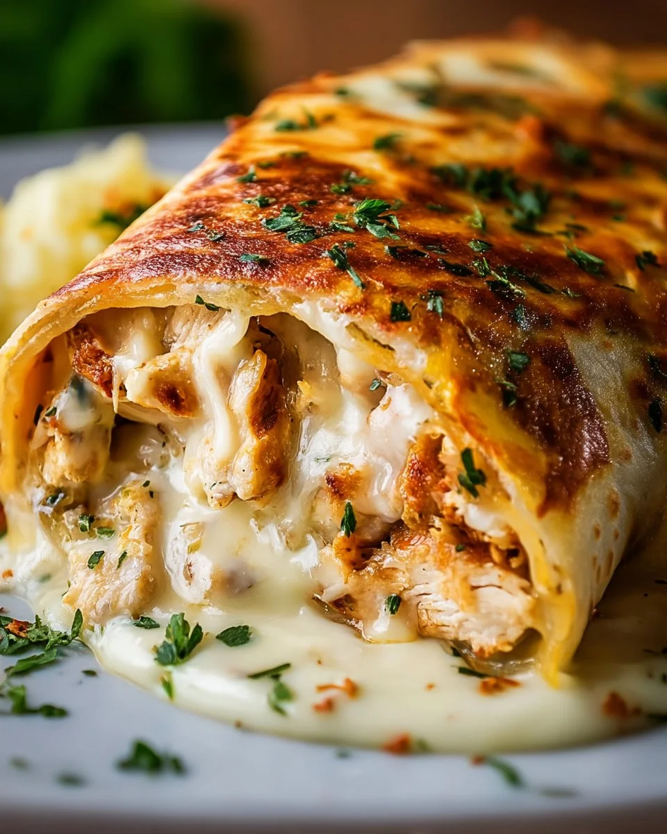 Cheesy garlic chicken wraps loaded with melted cheese and fresh garlic