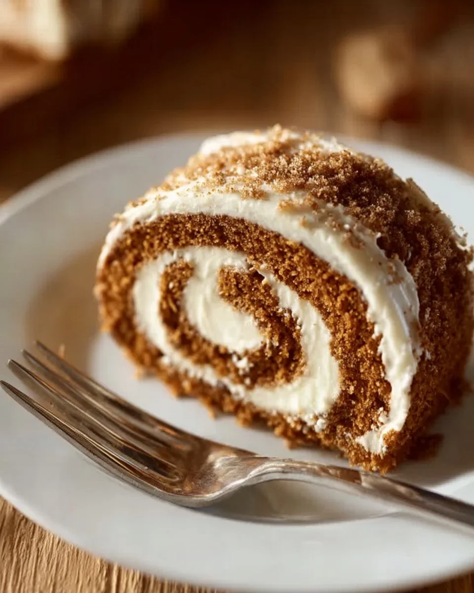Delicious classic pumpkin roll dessert topped with cream cheese frosting