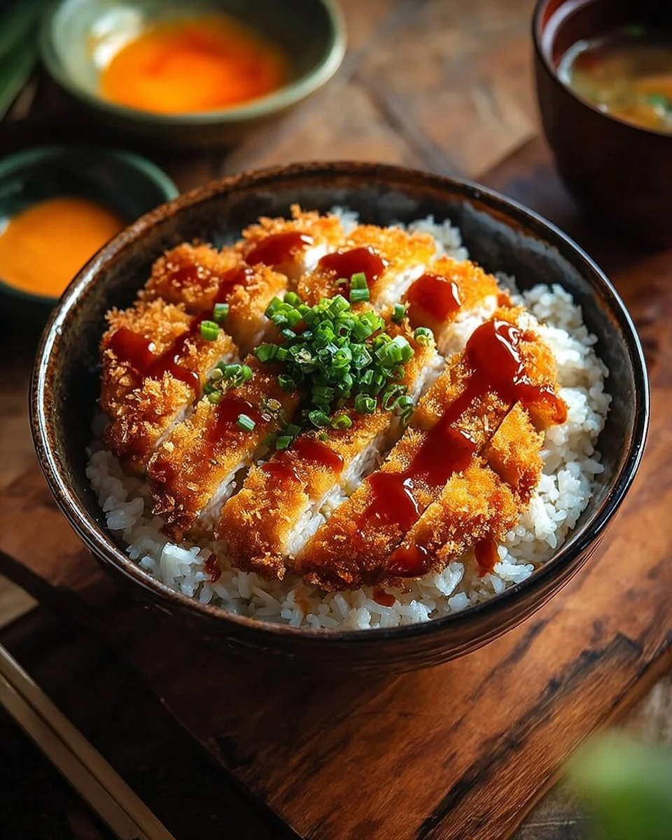 Deliciously crunchy Japanese Katsu Bowls with homemade Tonkatsu sauce