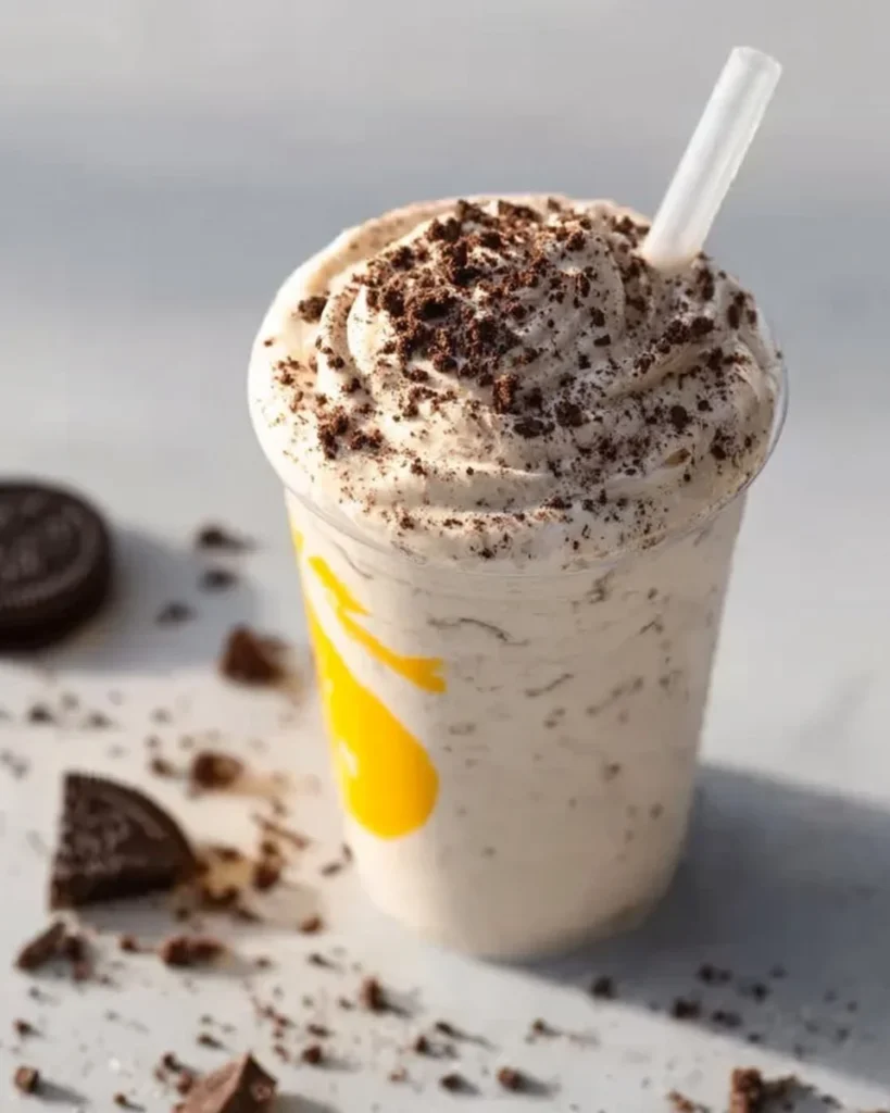 Delicious Oreo McFlurry topped with crushed Oreo cookies and creamy ice cream.