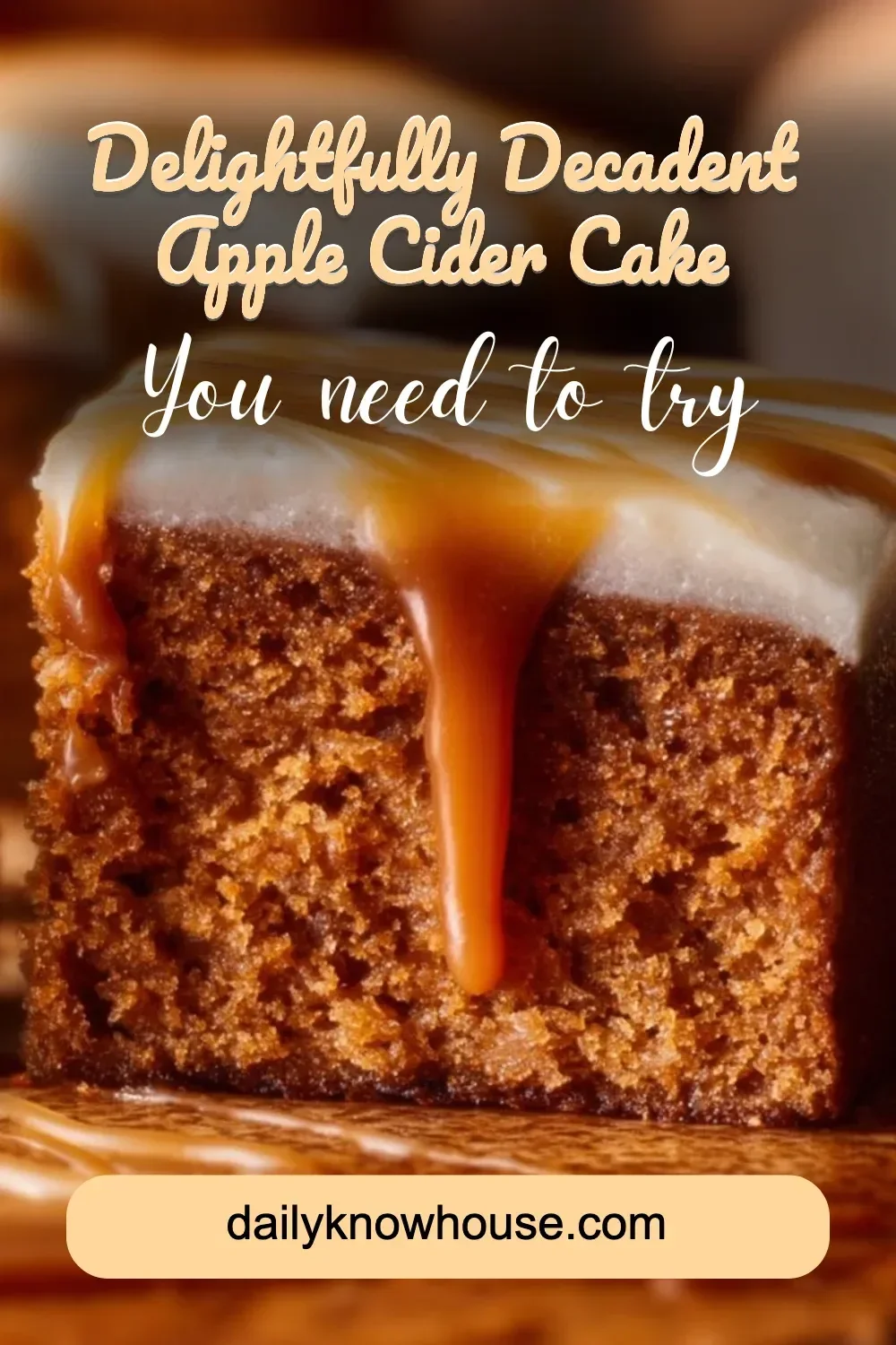 Delightful apple cider cake topped with spices and frosting