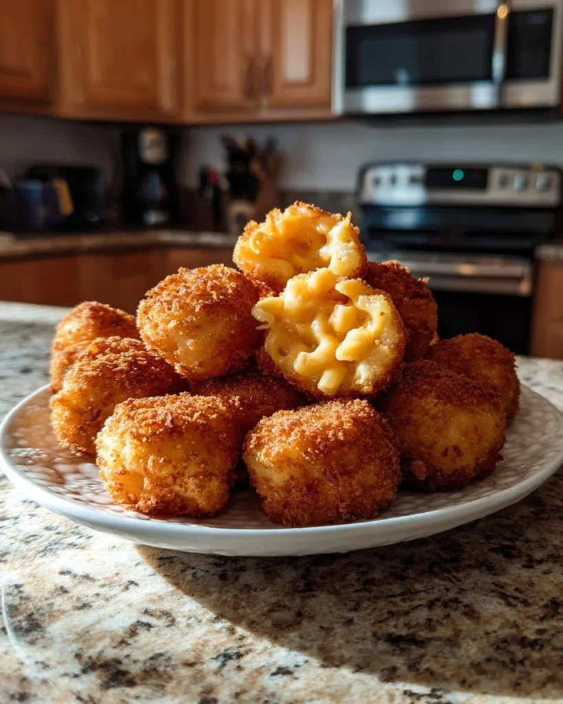 Crispy Fried Mac and Cheese Bites served on a plate
