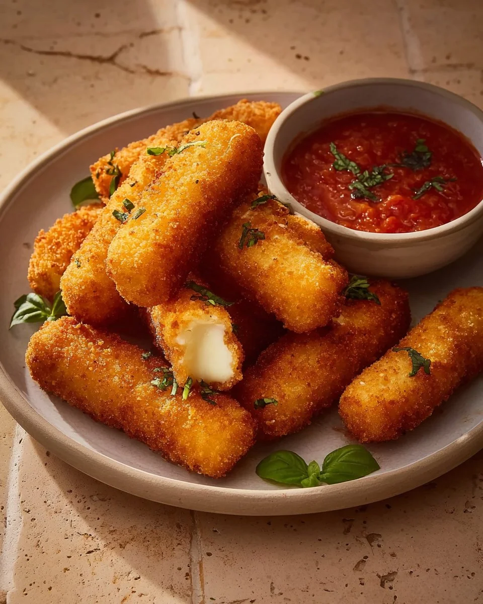 Healthy mozzarella sticks made with string cheese for a tasty snack