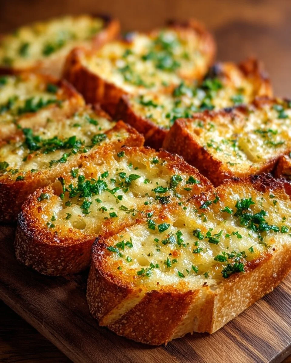 Homemade garlic bread sliced and ready to serve