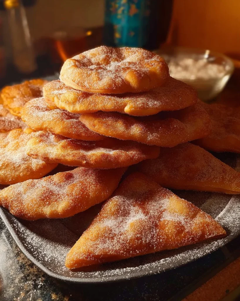 A plate of crispy knee fritters served with dipping sauce.