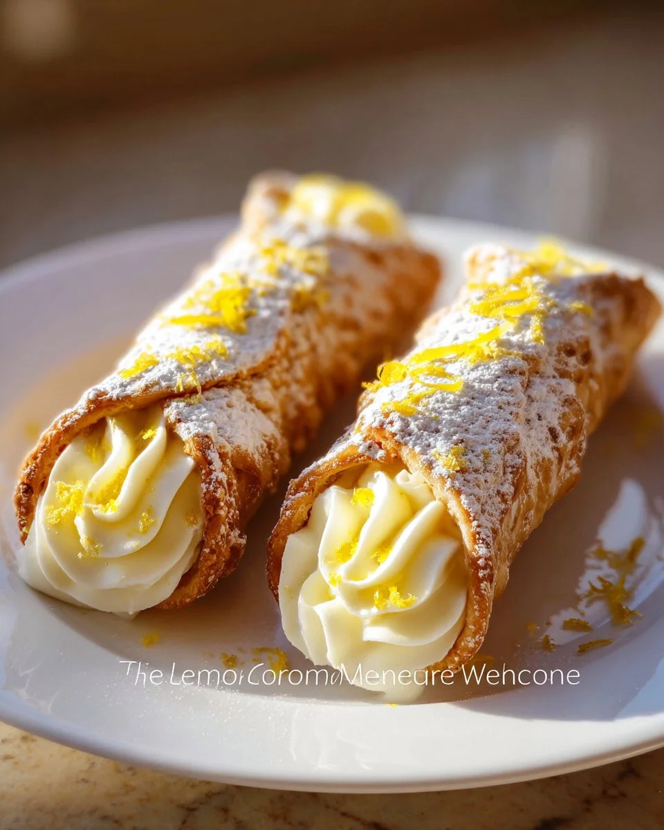 Lemon Meringue Pie Cannoli with citrus filling on a plate
