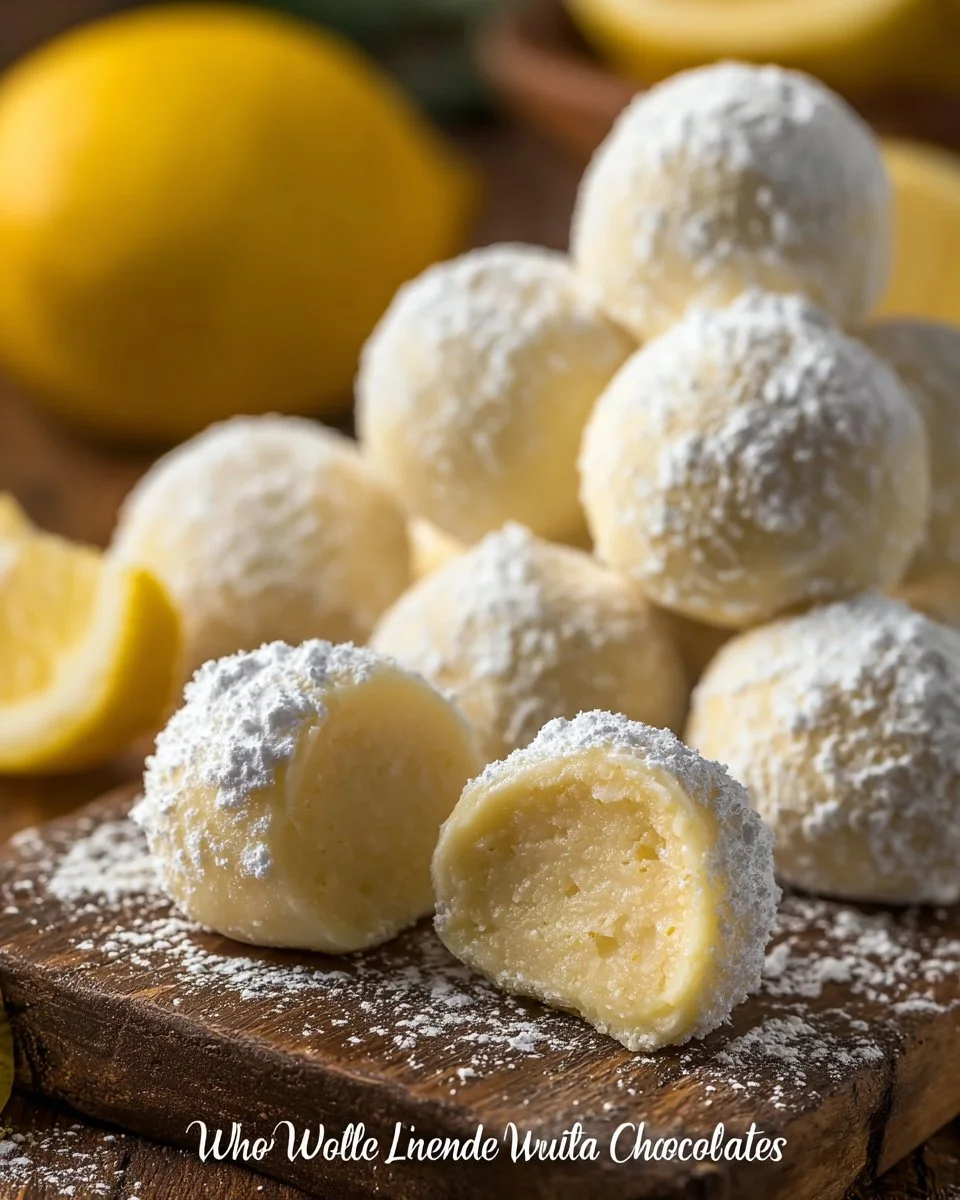 Lemon white chocolate truffles on a decorative plate