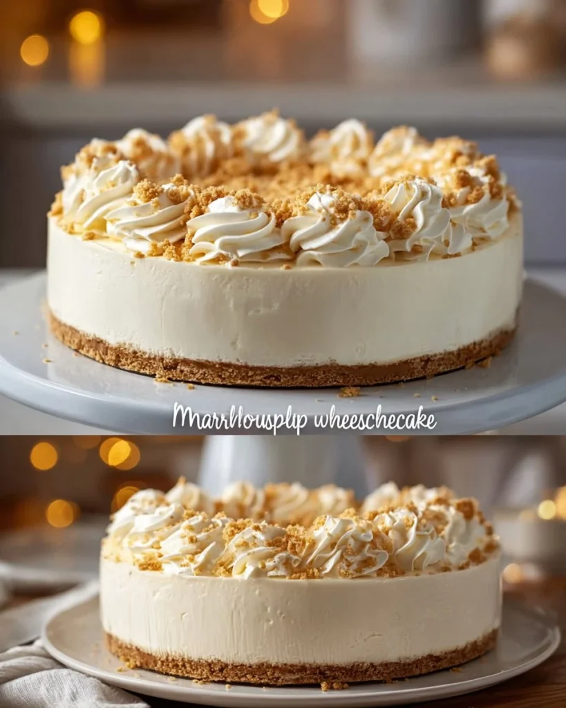 Delicious Marshmallow Whip Cheesecake topped with fluffy marshmallow cream.