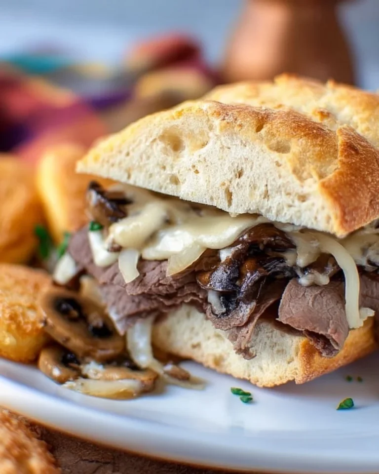 Mouthwatering hot roast beef sandwich with sautéed mushrooms and onions.