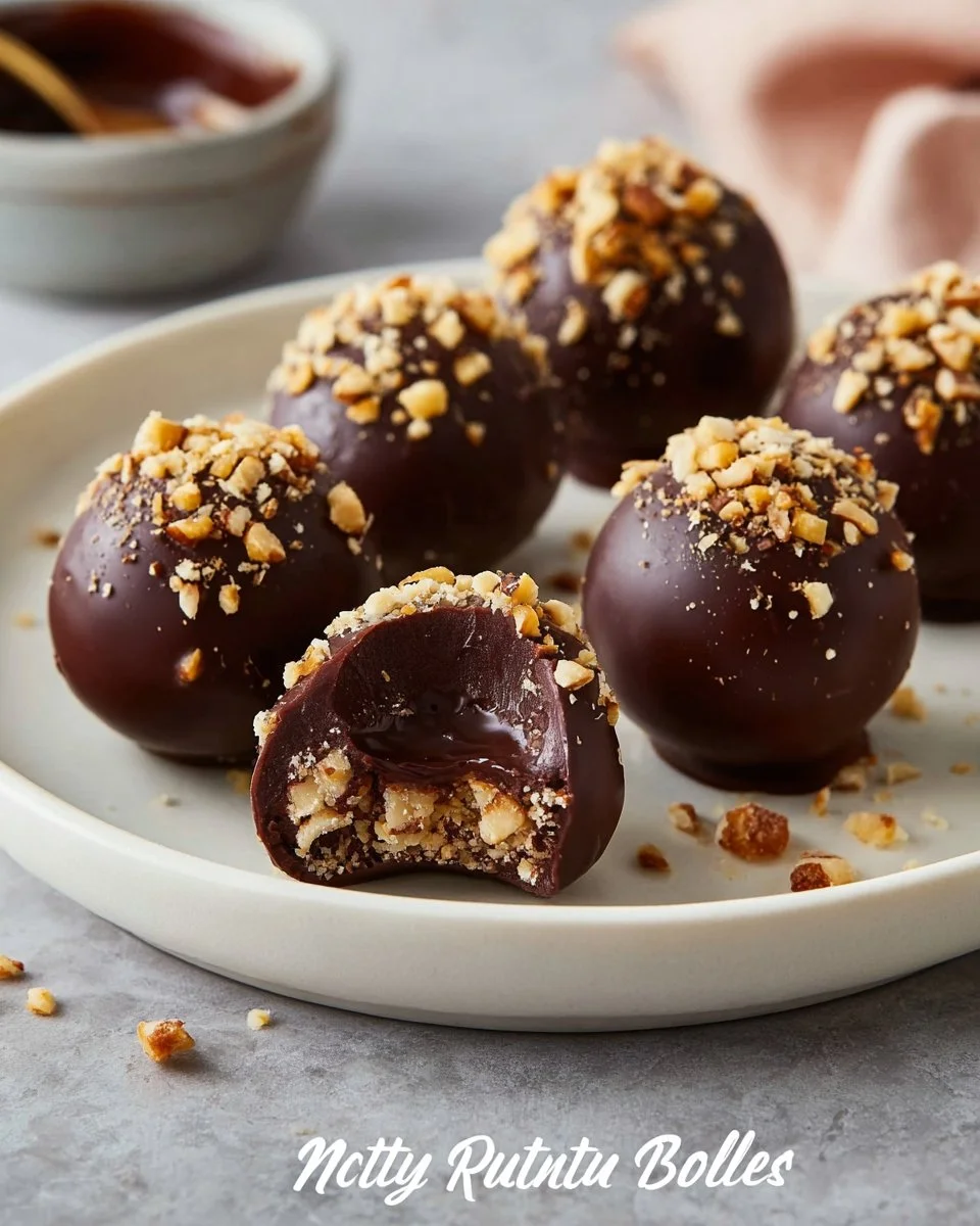 Nutty chocolate balls dessert recipe with nuts and chocolate