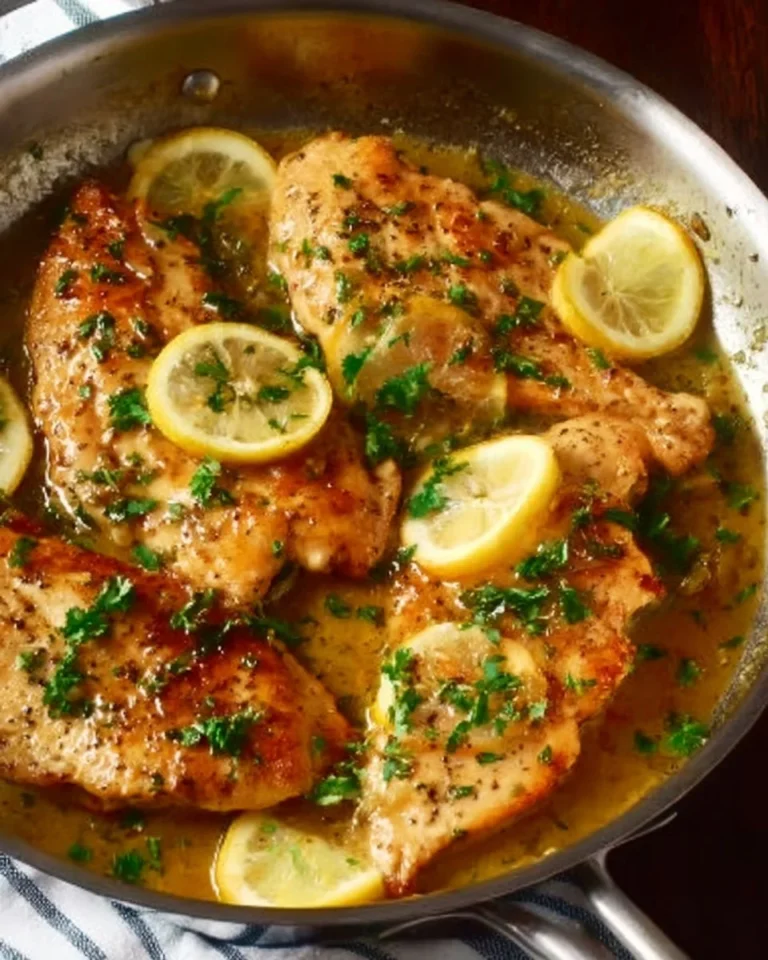 Lemon chicken dish garnished with herbs, perfect for a comforting meal.