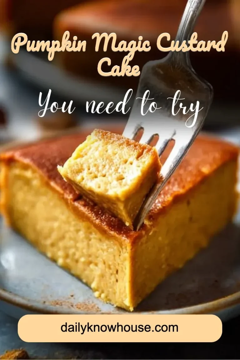 Slice of Pumpkin Magic Custard Cake topped with whipped cream