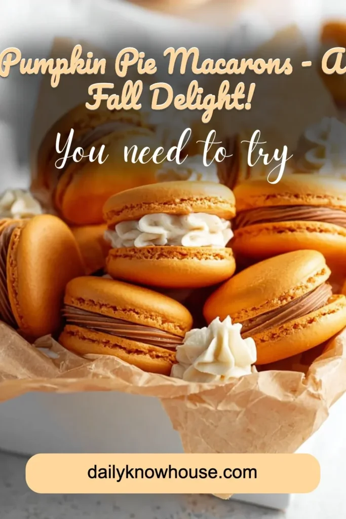 Delicious Pumpkin Pie Macarons artfully arranged on a rustic table for fall.