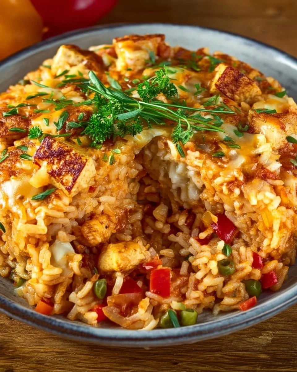 Delicious Serbisches Reisfleisch served with herbs and spices on a plate