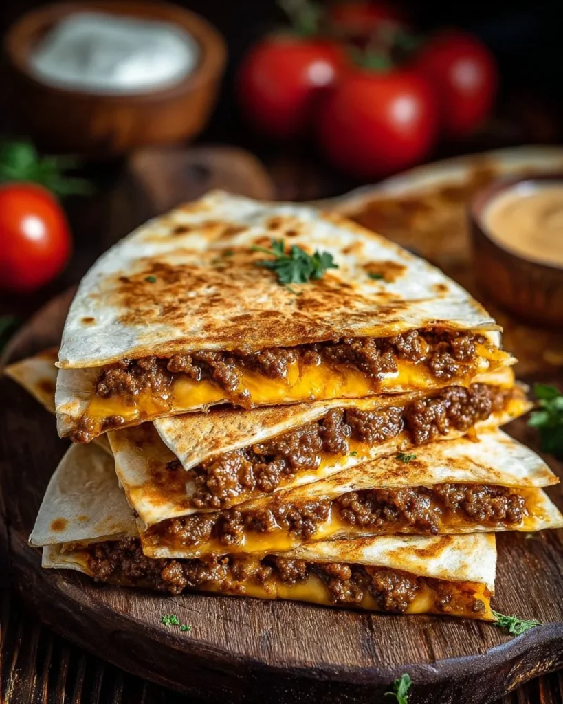 Smashburger quesadillas with melted cheese and fresh ingredients
