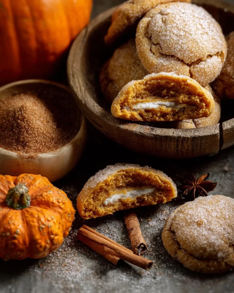 Soft and chewy vegan pumpkin cheesecake cookies on a plate