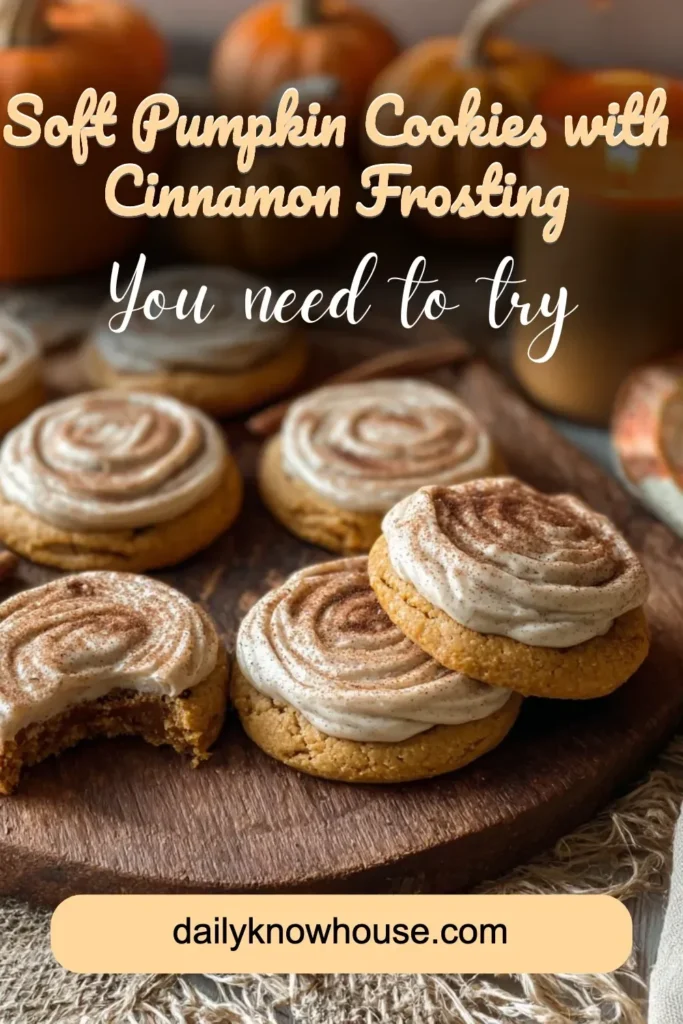 Soft pumpkin cookies with creamy cinnamon frosting for a tasty fall treat