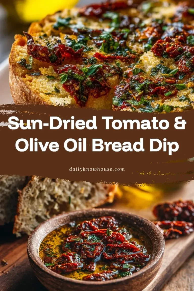 Sun-dried tomato and olive oil bread dip served with fresh bread slices