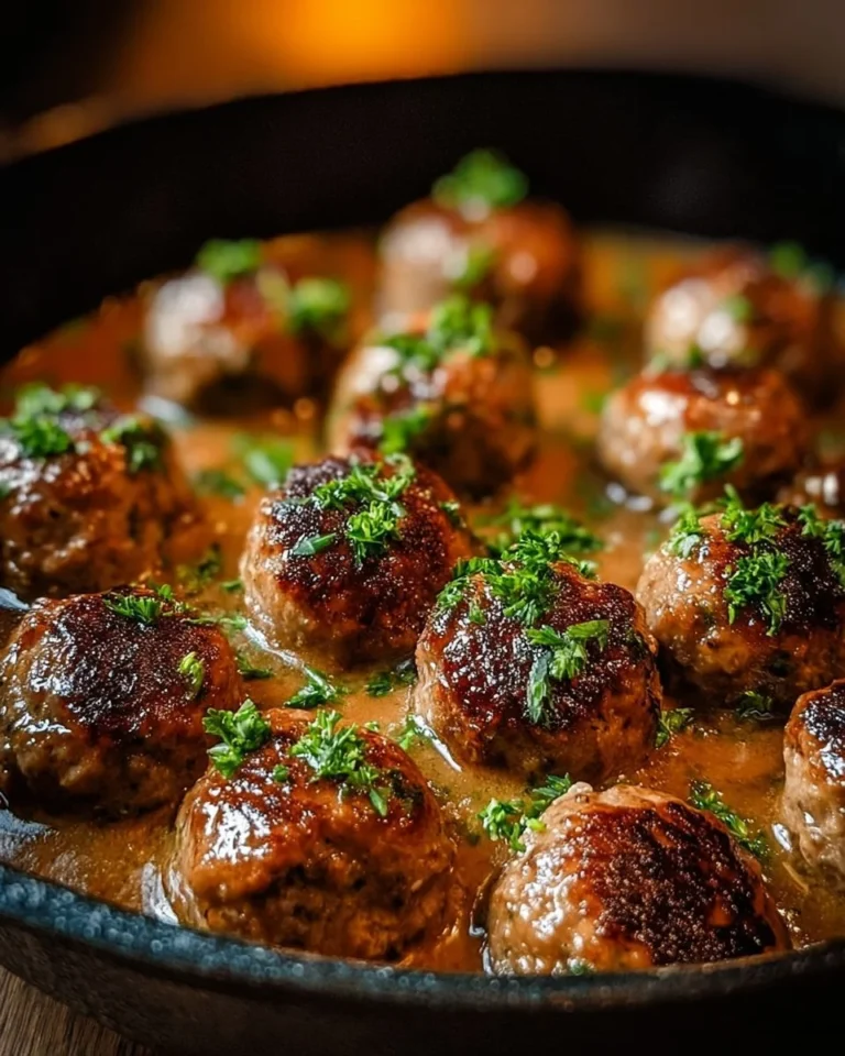 Delicious Swedish meatballs served with rich gravy on a plate