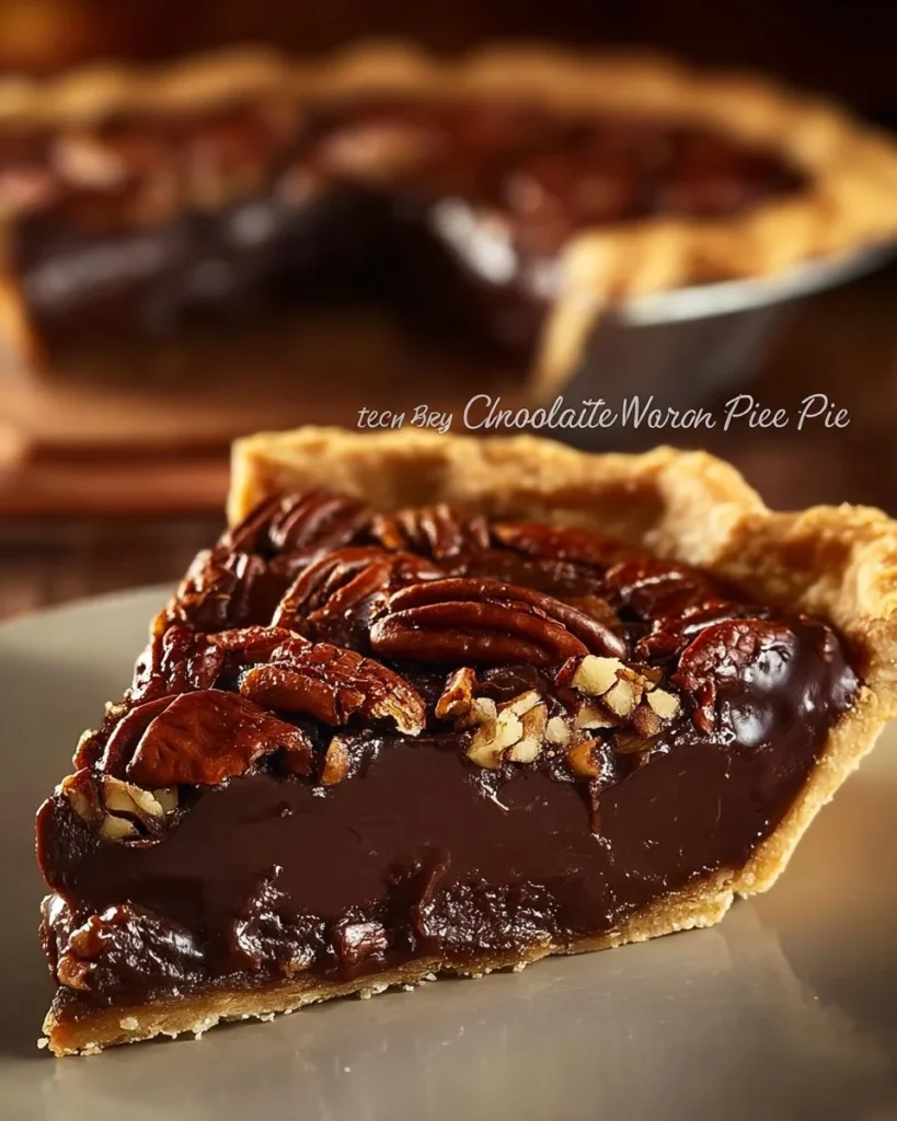 Delicious Texas Chocolate Pecan Pie topped with pecans