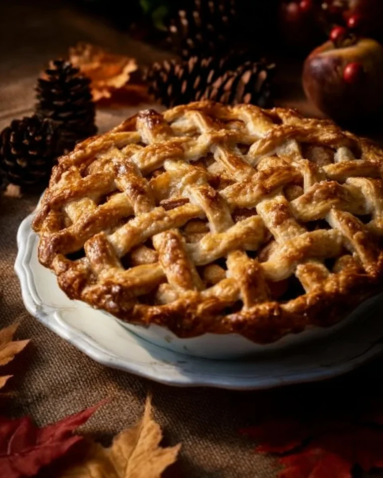 Delicious homemade toffee apple pie with caramel glaze and fresh apple slices