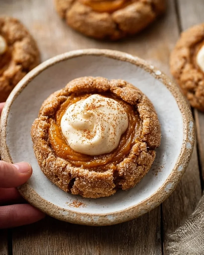 Vegan pumpkin pie cookies topped with spices on a wooden table