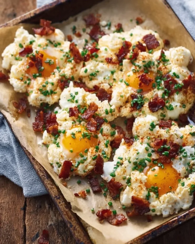 Delicious Bacon Parmesan & Chive Egg Clouds served on a plate