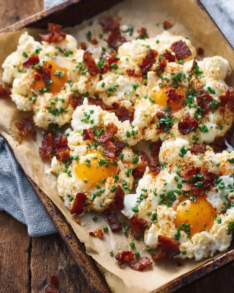Delicious Bacon Parmesan & Chive Egg Clouds served on a plate