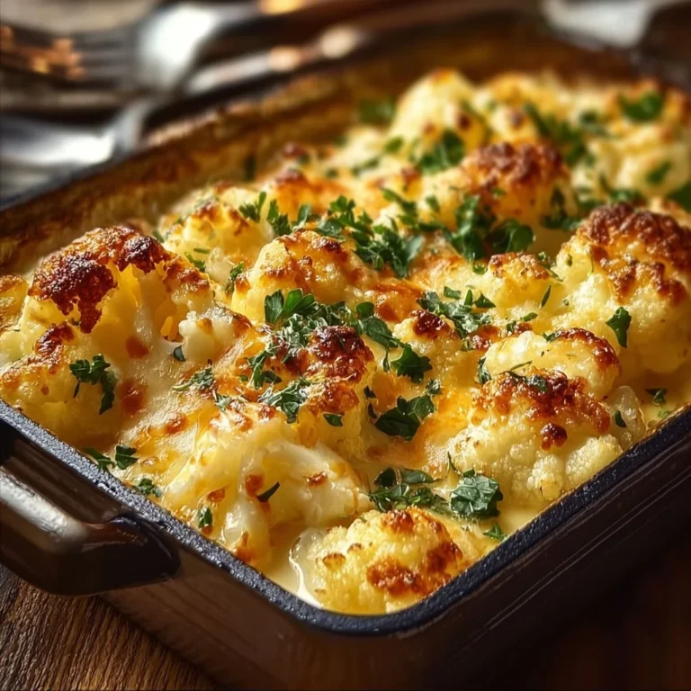 Baked Cheddar Cauliflower dish with melted cheese and golden crust