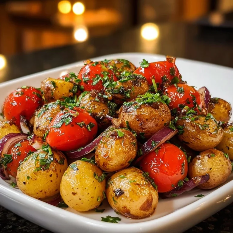Balsamic potato salad with fresh herbs and vegetables in a bowl