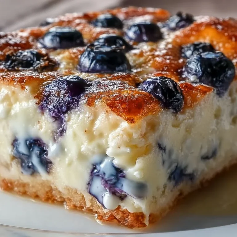 Blueberry Cottage Cheese Breakfast Bake served with fresh blueberries on top
