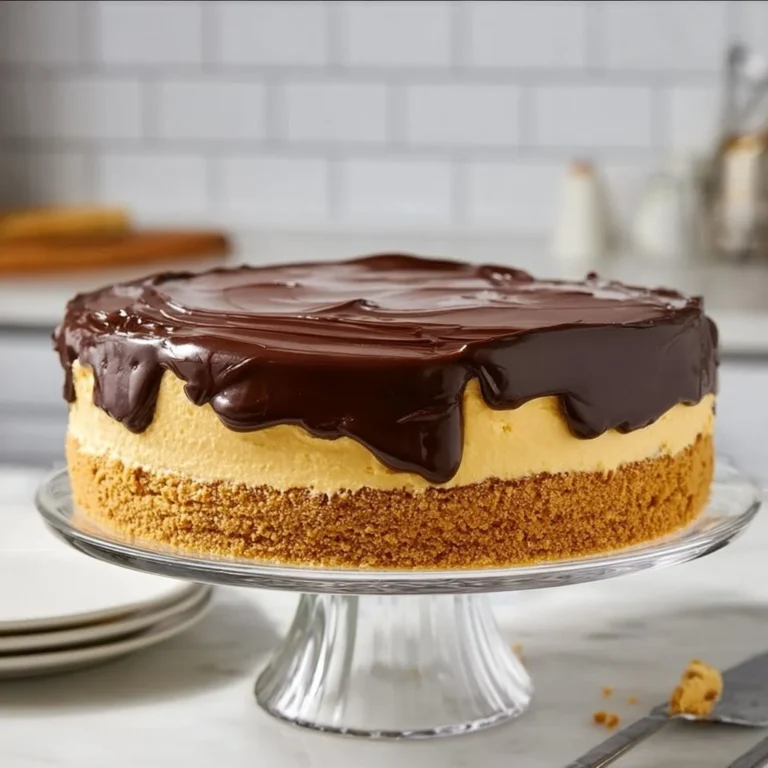 Delicious Boston Cream Pie with layers of custard and chocolate ganache